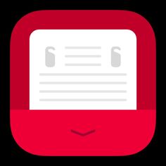 a red and white icon with a paper on it's side, in the center is