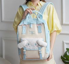 Kawaii Backpack For Everyday Use, Large Capacity Kawaii Backpack, Cute Light Blue Standard Backpack, Cute Light Blue Backpack For Daily Use, Kawaii Style Cute Backpack For Daily Use, Kawaii Backpack With Cute Design For Daily Use, Kawaii Backpack For Daily Use With Cute Design, Kawaii Travel Backpack With Adjustable Strap, Kawaii Backpack With Adjustable Strap For Everyday Use