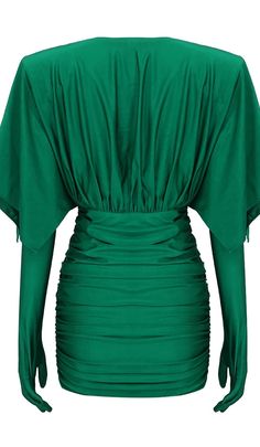 a green top with gathered sleeves