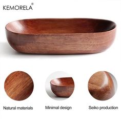 the wooden bowl is shown with three different types of wood in it and four different colors to choose from