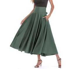 Green High Waisted Swing A-line Maxi Skirt Green A-line Maxi Skirt For Spring, Chic Green A-line Maxi Skirt, Chic A-line Maxi Skirt In Solid Color, A-line Pleated Skirt With Pockets, Elegant Green A-line Maxi Skirt, Chic A-line Maxi Skirt With Lining, Chic A-line Lined Maxi Skirt, Flowy A-line Maxi Skirt In Solid Color, Flowy A-line Pleated Skirt With Pockets