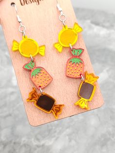 Fun Orange Earrings As A Gift, Fun Orange Earrings For Gifts, Fun Orange Earrings For Gift, Fun Orange Earrings For A Gift, Yellow Dangle Plug Earrings As Gift, Masc Cottagecore, Candy Strawberry, Teacher Earrings, Candy Earrings