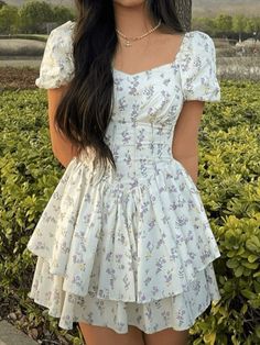 Puff Sleeve Floral Corset Mini Dress - AnotherChill Cute Mini Summer Dresses, Corset Dress Summer, Puff Sleeve Summer Dress, Casual Dresses Aesthetic, Corset Dress Aesthetic, Outfit Ideas Aesthetic Summer, Corset Outfit Casual, Clothes For Travel, Short Flowy Dress