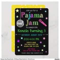 an image of a party card with the words pajama jam to celebrate