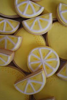 cookies decorated with lemon slices on yellow background