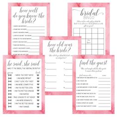 bridal guess game with pink watercolor background