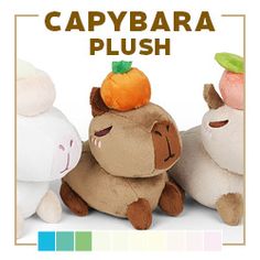 three stuffed animals are sitting next to each other with the caption capybara plush