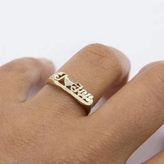 "I Love You Script Signet Ring Solid Real 10K Yellow Gold * Metal : Real 10K Yellow Gold (Properly Stamped, 10K)  * Condition : Brand New  * Finish : Polished  * Average Weight : 1.44 grams  * Length : Size 7.5  * Width : 6mm x 16.5mm = Just under 1/4\" x 5/8\"  * Clasp/Bail : Can be resized down or up at your local jeweler. All of our items are brand new and are shipped with a gift box." Customized Yellow Gold Rings For Anniversary, Pinky Ring Gold, Antique Style Rings, Signet Rings, Rose Gold Heart, Gold Monogram, Average Weight, Filigree Ring, Pinky Ring