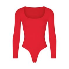 ESSENTIAL LONG SLEEVE SCOOP NECK BODYSUIT | RED Red Bodysuit Outfit, Tshirt Bodysuit, High Neck Bodysuit, Mock Neck Bodysuit, Scoop Neck Bodysuit, Spring Break Outfit, Red Bodysuit, Cami Bodysuit, Shapewear Bodysuit