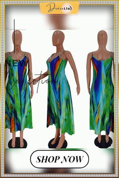 Summer Vacation Tie Dye Print Sleeveless Strap V-neck Loose Fitting Casual Women Maxi Dress Casual Green V-neck Dress For Vacation, Green V-neck Sleeveless Dress For Vacation, Casual Green Sleeveless V-neck Dress, Green V-neck Midi Dress For Beach, Multicolor Sleeveless V-neck Dress For Summer, Multicolor V-neck Maxi Dress For Summer, Green V-neck Sundress, Multicolor Sleeveless Midi Dress For Beach Season, Sleeveless Multicolor Midi Dress For Beach Season