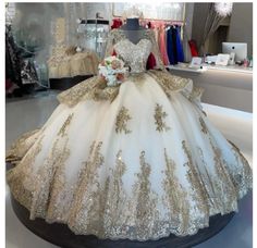 Champagne Quinceanera Dress Champagne Quince Dresses, Formal Birthday Party, Long Sleeve Quinceanera Dresses, Champagne Quinceanera Dresses, Thrift List, White Quinceanera Dresses, Xv Dresses, Quince Themes, Quinceanera Dresses Gold