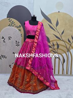 Fabric : ⏭ Satin silk + taffeta silk lehenga with Dori , thread & sequence work ( flair 3 meter ) ⏭ Satin silk blouse ( UN stitch ) ⏭ Organza Dupatta with sequence & zari work ( 2.5 meter ) CARE INTRODUCTION:- HAND WASH \ ONLY DRY AND CLEAN What is meaning of semi stitched Product :- Semi stitch lehenga means that the pattern of the lehenga is ready and only the fitting of the lehenga as per your waist and height(waist to floor) has to be done. The blouse(Choli) of lehenga is UN-stitched pattern Pink Silk Sets With Dori Work, Bollywood Multicolor Tissue Silk Sets, Multicolor Brocade Choli For Wedding, Fitted Multicolor Silk Choli, Multicolor Tissue Silk Set For Navratri, Multicolor Tissue Silk Choli For Wedding, Embroidered Satin Saree Set, Fitted Multicolor Organza Traditional Wear, Semi-stitched Satin Sets With Zari Work