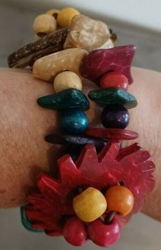 Multi color wood beaded bracelet Wood Bead Bracelet, Handcrafted Artisan Jewelry, West Palm, Bracelets And Charms, Arm Candy, Wood Beads, Artisan Jewelry, Beaded Bracelet, Multi Color