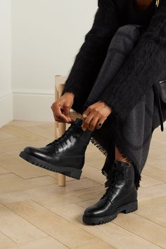 TOTEME's 'The Husky' boots are a truly timeless investment. Crafted from smooth black leather, they have a classic combat design and rest on chunky lug soles for traction. Wear yours with everything from straight-leg jeans to floaty skirts.<br><br>This product was created using Considered Processes. Find out more about NET SUSTAIN <a href="https://www.net-a-porter.com/en-gb/campaigns/net-sustain">here.</a> Shoes Boots Combat, Shoes Boots Ankle, Designer Outfits, Luxury Women Fashion, Moto Boots, Black Leather Boots, Leather Working, Leather And Lace, Net A Porter