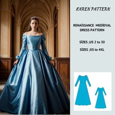 Renaissance victorian fantasy cosplay dress pattern Long Sleeve Maxi Flare Skirt Dress +,available as an instant download (pdf) sewing pattern bundle with a range of size options, including plus sizes ⭐US Sizes: 2, 4, 6, 8, 10, 12, 14, 16, 18, 20, 22, 24, 26, 28, 30 ⭐Standard Sizes: XS, S, M, L, XL, 2XL, 3XL, 4XL ⭐These patterns are suitable for A4, A0, and US Letter size papers. ⭐Once your payment is processed, you will automatically receive download links for the pattern files. Please note tha Sleeping Beauty Dress Pattern, Sewing Fancy Dresses, Fairytale Dress With Fitted Bodice For Cosplay, Fitted Dresses For Cosplay And Fantasy Events, Fitted Gothic Victorian Ball Gown Dress, Fairytale Fitted Costume For Costume Party, Fitted Princess Costume For Halloween, Fitted Victorian Overbust Dress For Halloween, Fitted Fairytale Costumes For Fantasy Events