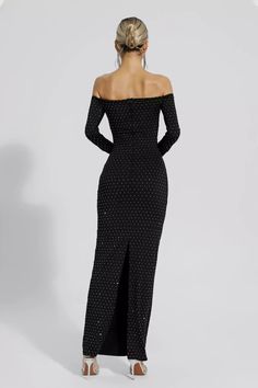 Kataleya Black Diamond Embellishment Cut Out Dress Off-shoulder Maxi Dress For Gala Party, Rhinestone Floor-length Maxi Dress For Parties, Sparkling Evening Dress For Prom And Party Season, Off-shoulder Evening Dress For Prom Party, Off-shoulder Evening Dress For Prom Season, Sparkling Prom Evening Dress For Party Season, Chic Embellished Sequin Dress For Evening, Chic Embellished Sequin Dress For Prom Season, Chic Embellished Sequin Dress For Prom