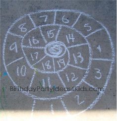 an image of a chalk drawing on the ground with numbers and times in it,