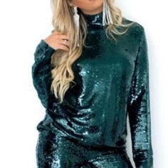 Turtleneck Top With Long Sleeves. Sequin Appliqu. Back Hidden In-Seam Zip. Pit To Pit 21..Length 26 Green Sequin Tops For Fall, Zara Sequined Long Sleeve Tops, Zara Long Sleeve Sequin Tops, Fitted Green Top For Holiday, Fitted Green Top For The Holiday Season, Green Stretch Sequined Tops, Green Sequined Stretch Tops, Zara Stretch Tops For Party, Green Sequined Long Sleeve Top