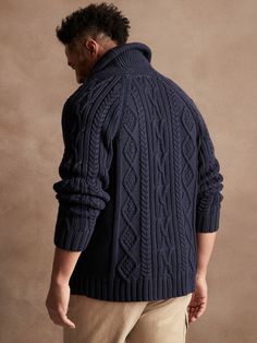 Anchored to luxury, this sumptuous cardigan is crafted from soft, organic cotton using a mix of chunky cable-knit and ribbed stitches.  Every cable is inspired by nautical ropes, great for layering throughout the season, especially when the sea is ca Knit Pocket, Shawl Collar Cardigan, Button Cardigan, Knit Stitch, Shawl Collar, What You See, Cardigan Sweater, Cable Knit, The Earth