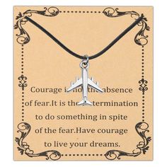 PRICES MAY VARY. ❤Airplane Charm Necklace❤This card with message -Courage is not the absence of fear.It is the Determination to do something in spite of the fear.Have courage to live your dreams. ❤Flight Attendants Aviation Jewelry❤This gift represents our encouragement and support for those engaged in the aviation industry, as well as our gratitude to them. ❤Pilot Student Gift❤Perfect for any gift giving occasion, great gift for Christmas Day, Anniversary Day, Thanksgiving Day, Valentines Day a Have Courage, Pilot Student, Aviation Jewelry, Fly Safe, Airplane Necklace, Live Your Dreams, Pilot Gifts, Flight Attendants, Aviation Industry