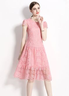 Women Pink O Neck Hollow Out Embroideried Patchwork Lace Dresses SummerFabric: LaceSize & Fit: Fit: This garment fits true to size.Length: Size S measures 39.39"from shoulder to hemBust: Great for any cup size. Waist: Loose Fit. Comfortable room throughout midsection.Hip: Loose Fit - room for hips. Hand Wash Cold. Mode Rose, Women Lace Dress, Summer Lace, Utila, Runway Dresses, Grey Outfit, Lace Blue Dress, Women Pink, Comfortable Room