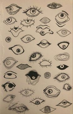 an image of many different types of eyeballs in black and white ink on paper