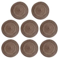 six brown placemats on a white background with circles in the middle and bottom