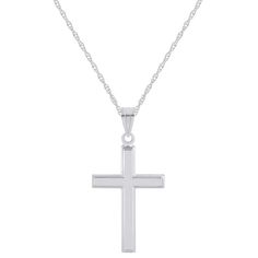 Display your faith with this lovely 14k white gold cross pendant necklace. Click on this JEWELRY & WATCHES GUIDE to learn about fit, styles, materials and more! Display your faith with this lovely 14k white gold cross pendant necklace. Click on this JEWELRY & WATCHES GUIDE to learn about fit, styles, materials and more! FEATURES Pendant dimensions: 0.5 in. x 0.875 in. Chain length: 16 in. + 2-in. extender Chain type: rope Clasp: spring-ring Metal: 14k white gold Plating: rhodium Finish: polished White Gold Polished Cross Necklace, White Cross Necklace With Medium-length Chain, Classic Polished Crucifix Cross Necklace, Classic Sterling Silver Cross Necklace For Formal Occasions, Classic White Gold Crucifix Necklace, White Crucifix Necklace For Formal Occasions, Classic White Cross Necklace For Formal Occasions, Classic White Gold Cross Necklace, Classic White Gold Crucifix Jewelry