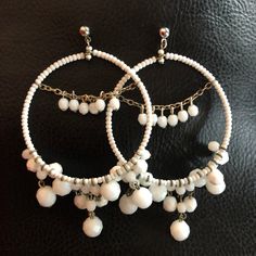 These Earrings Are Lightweight And Won't Weight Down Your Ears. They Are Big And Bold. These Are Handmade Here In The Usa. The Measure 3.25" Long. They Are New And Have Not Been Worn. All Items Come In Gift Bags Ready For Giving. White Round Chandelier Earrings, White Dangle Hoop Earrings With Dangling Beads, White Hoop Earrings With Dangling Beads, White Dangle Clip-on Earrings, White Chandelier Earrings With Dangling Beads, White Chandelier Dangle Earrings, White Drop Chandelier Earrings For Pierced Ears, White Round Beaded Earrings With Dangling Beads, White Round Earrings With Dangling Beads