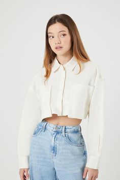 Twill Cropped Pocket Shirt | Forever 21 Cheap Forever 21 Tops For Brunch, 21 Outfits, Forever 21 Outfits, Twill Shirt, Pocket Shirt, Clothing Store, Fitness Models, Top Shirt, Forever 21