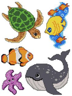 cross stitch pattern with different types of sea animals