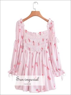 Women’s Pink Floral Satin Off Shoulder Ruched Bust Long Flare Pirate Sleeve Mini Dress Sun-Imperial United States Fitted Mini Dress With Elastic Neckline For Summer, Ruched Long Sleeve Mini Dress For Summer, Fitted Mini Dress With Elastic Neckline For Brunch, Pink Fitted Smock Mini Dress, Fitted Pink Smock Mini Dress, Pink Fitted Dress With Elastic Neckline, Fitted Pink Dress With Elastic Neckline, Feminine Fitted Mini Dress With Smock Detail, Fitted Dresses With Elastic Neckline For Spring