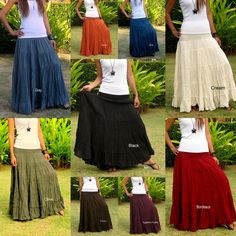 "Special Express Shipping Offer For: The United States of America, UK, Germany, France and most of Europe, most of Australia and many other countries. Please contact us for more information and we will check, if the Express Shipping is available for your country and area. The shipping will take 3 - 5 working days. The skirt fits the following women sizes: Size: XS - XL (please check the measurements first) - Condition: Brand new with tag \" 100% Cotton - Made in Thailand \" - Waist Type: elastic White Boho Skirt, Clothes Jewellery, Long Hippie Skirts, Hippie Rock, Flamenco Skirt, Crinkle Skirt, Hippie Skirt, Womens Pleated Skirt, Cotton Maxi Skirts