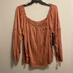 Absolutely Famous Peach Long Sleeve Ruffled Shirt. Condition Is Brand New With Tags! Size 3x Casual Peach Blouse For Brunch, Casual Peach Tops With Ruffles, Peach Long Sleeve Tops For Brunch, Casual Peach Ruffled Top, Orange Flowy Long Sleeve Tops, Casual Peach Blouse For Fall, Casual Orange Ruffled Top, Peach Long Sleeve Cotton Top, Long Sleeve Peach Cotton Top