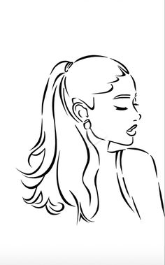 a woman's profile with her eyes closed and long hair pulled back in a ponytail