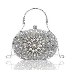 PRICES MAY VARY. 3-in-1 Design:Rhinestone purse wrapped with gold frame, push lock design, asun flower made of precious stones in the middle, gold bracelet with gold chain, showing a charming and noble temperament. Evening bag/Handbag/Shoulder chain bag,can be clutched by hands or hung on shoulders with the detachable chain. Size:The crystal clutch purse external dimensions: 8"L x 5.5"H x 2.3"W, Internal dimensions:7.2"L x 4.7"H x 2"W. Weight:0.9 LB. One detachable metal shoulder O chains Length Pack Of Gum, Glitter Purse, Gatsby Themed Party, Party Handbags, Rhinestone Clutch, Wedding Black, Crystal Clutch, Shoulder Chain, Prom Wedding