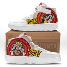 Looney Tunes Air Mid Shoes Custom Sneakers FansGear Wanta Mid Shoes, Shoes Diy, Sneaker Art, Mid Top Sneakers, Shoes Custom, Cute Nikes, Custom Sneakers, Painted Shoes, Sneaker Collection