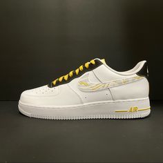 Brand New In Box Men Size 11.5/ Eur 45.5/ 29.5cm Yellow Low-top Custom Sneakers For Streetwear, Nike Air Force 1 Yellow With Boost Midsole, Nike Air Force 1 Yellow With Round Toe, Yellow Nike Air Force 1 With Branded Insole, Yellow Nike Air Force 1 With Round Toe, Yellow Nike Air Force 1 For Streetwear, Yellow Nike Air Force 1 Sneakers For Streetwear, Yellow Low-top Nike Air Force 1, Sporty Nike Air Force 1 In Yellow