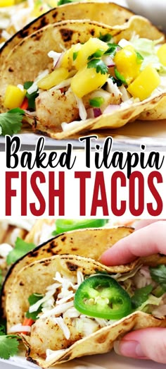 this is an image of fish tacos with pineapples and jalapenos