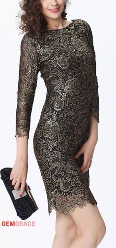 Bridal Party Dresses Luxe Black with Gold Lace 3/4 Sleeve Cocktail Dress #DK189 at GemGrace. View more special Bridal Party Dresses,Special Occasion Dresses,Cocktail Dresses,Fashion Dresses,Wedding Guest Dresses,Cheap Cocktail Dresses now? #GemGrace To buy delicate gowns at affordable prices. Over 399 new styles added, shop now to get $5 off! Fall Party Midi Dress With Half Sleeves, Elegant Half Sleeve Mini Dress For Formal Occasions, Elegant Formal Half Sleeve Mini Dress, Formal Elegant Half Sleeve Mini Dress, Elegant Formal Mini Dress With Half Sleeves, Fitted 3/4 Length Party Dresses, Evening Dress For Fall With 3/4 Sleeves, Formal Fitted Mini Dress With Half Sleeves, Fall Evening Dress With 3/4 Sleeves