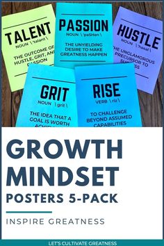 the growth minds poster pack includes five posters, including one for each individual to use