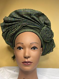 African autogele, ready to wear gele, African hat, traditional wedding hat, pre-tied headgear, headwrap, Head-tie.  * Adjustable Velcro/plaster straps behind. * Aso Oke , Women  * Size: One size fits most * Classic turban style, Solid color * Auto-gele  African head tie of Nigerian  * 100% brand new and high quality! No Refund/No Returns/No Exchange Kindly allow a difference of the picture/pattern of your item(s) between the real-life image and the photographic image on the website. Traditional One Size Headwrap Headband, Traditional Adjustable Headwrap Headband, Traditional One-size Headwrap, Green Adjustable Headwrap For Party, Traditional Green Headpiece For Parties, Traditional Adjustable Turban For Parties, Traditional Adjustable Headscarf For Wedding, Traditional Adjustable Fascinator For Parties, Adjustable Headwrap For Party