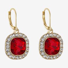 Included: 1 Pair of EarringsFeatures: RhinestonesEarring Back: Lever BackShape: CushionMetal Color: Gold ToneEarring Length: 33mmEarring Width: 16mmCare: Wipe CleanStone Type: 42 GlassEarrings Style: Drop EarringsMetal: ZincCountry of Origin: Imported Red Garnet Crystal, How To Clean Earrings, Jewelry Glass, Glass Drop Earrings, Garnet Crystal, Monet Jewelry, Jewelry Accessories Ideas, Matching Necklaces, Red Garnet