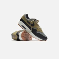 Nike Air Max 1 Sports Classic - Dark Stucco / Black / Neutral Olive / Phantom Dark Stucco, R Logo, Nike Air Max 1, Air Max 1, Leather Shops, Cotton Lace, Nike Logo, Patch Logo, Air Max