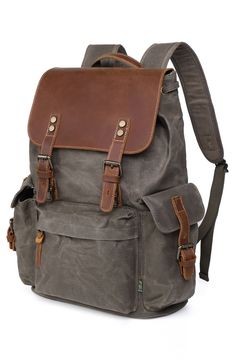 The Stone Creek Backpack is perfect for an adventure-packed day or school day. . Top carry handle. Padded adjustable backpack straps. Drawstring closure with foldover flap. Interior features include laptop compartment with secure strap, pen/pencil slots, 5 slip pockets, keychain ring, and 2 zip pockets. Handcrafted. Approx. 18" x 12" x 5". Approx. 3" handle drop; 24" strap drop. Imported  This item cannot be shipped to Canada. Exterior: cotton canvas, leather, recycled hardware, vegetable base d Outdoor Brown Backpack With Adjustable Straps, Brown Outdoor Backpack With Adjustable Straps, Vintage Backpack With Adjustable Strap For Adventure, Canvas Satchel Backpack For Adventure, Travel Backpack With Adjustable Straps In Canvas, Casual Waxed Canvas Backpack For Adventure, Travel Backpack With Adjustable Strap In Waxed Canvas, Travel Backpack In Waxed Canvas With Adjustable Strap, Waxed Canvas Satchel Backpack With Adjustable Strap