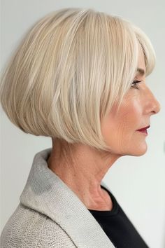 Blunt Bob Haircut for Women Over 50. Structured Bob Haircut, Center Part Bob, Bob With Fringe, Bob With Highlights, Textured Bob