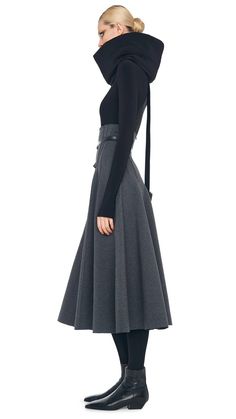 GRACE SKIRT – Dark Heather Grey – Norma Kamali A-line Skirt, Felt Skirt, Riding Skirt, Walking Skirt, Midi Gowns, Skirt Wool, Midi Flare Skirt, Tube Scarf, Wool Skirt