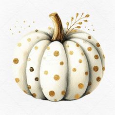 a painting of a white pumpkin with gold polka dots on it's top and bottom