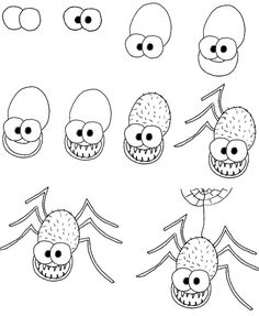 how to draw cartoon spider faces step by step