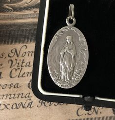 French Religious Medal, Blessed Virgin, Sterling Silver Pendant Raphael Angel, Mary Necklace, Angel Charm, Angel Pendant, Blessed Virgin, Lucky Charms, Miraculous Medal, Amulets, Mother Mary